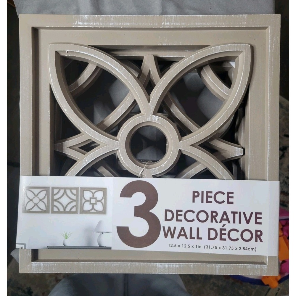 Sign of the Times 3 Piece Decorative Wall Decor Set Taupe Distressed 12.5x12.5in
